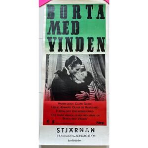 RARE 1975 Swedish Gone with the Wind Movie Poster Clark Gable, Vivien Leigh
